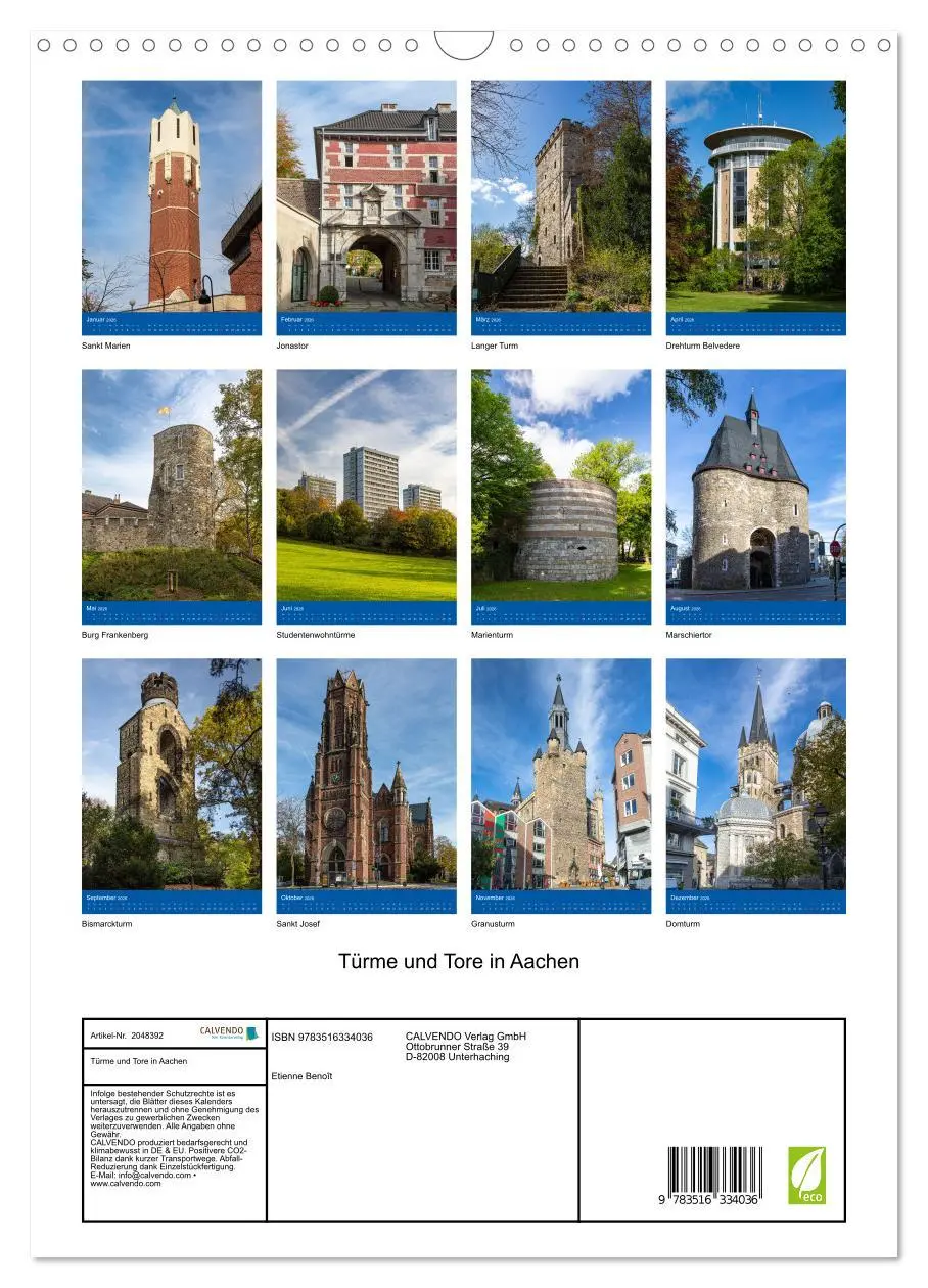 Bild: 9783516334036 | Türme und Tore in Aachen (Wandkalender 2026 DIN A3 hoch), CALVENDO...