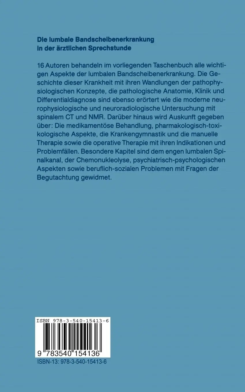 Rückseite: 9783540154136 | Die lumbale Bandscheibenerkrankung in der ärztlichen Sprechstunde