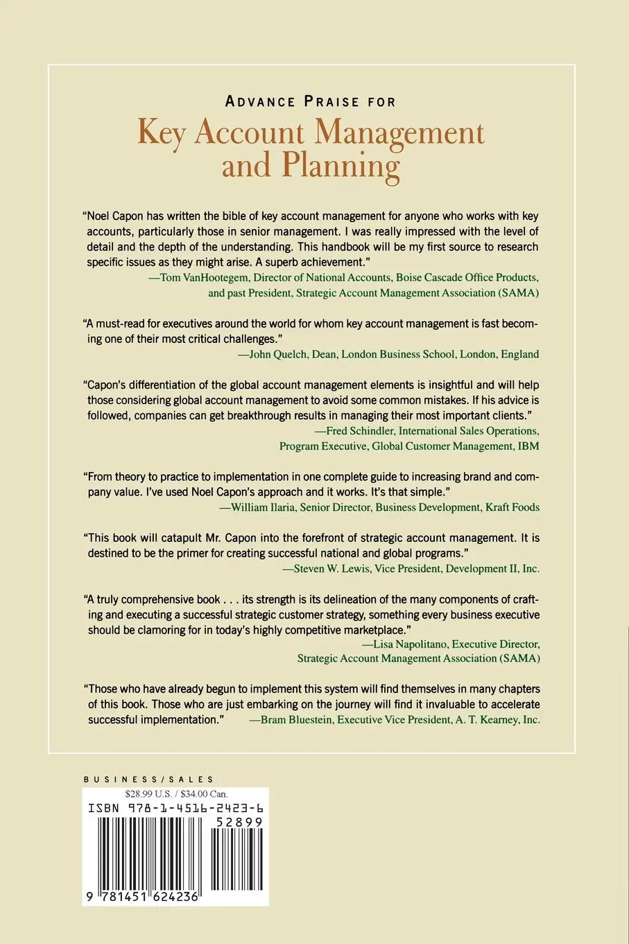 Rückseite: 9781451624236 | Key Account Management and Planning | Noel Capon | Taschenbuch | 2010