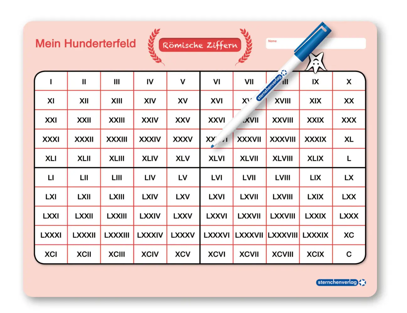 Cover: 9783946904236 | Mein Hunderterfeld - Römische Ziffern und Stift, 1 Lernvorlage mit...