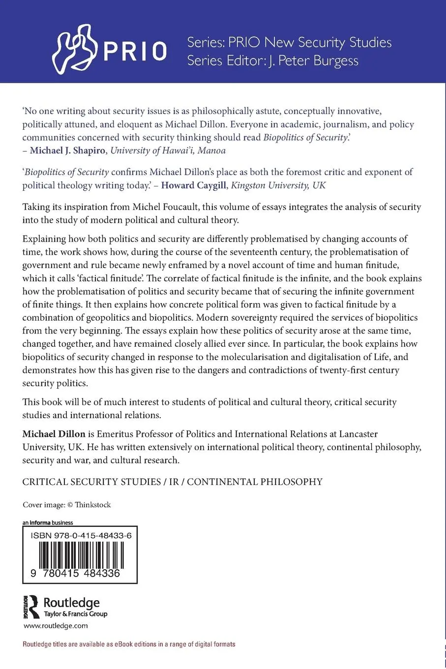 Rückseite: 9780415484336 | Biopolitics of Security | A Political Analytic of Finitude | Dillon