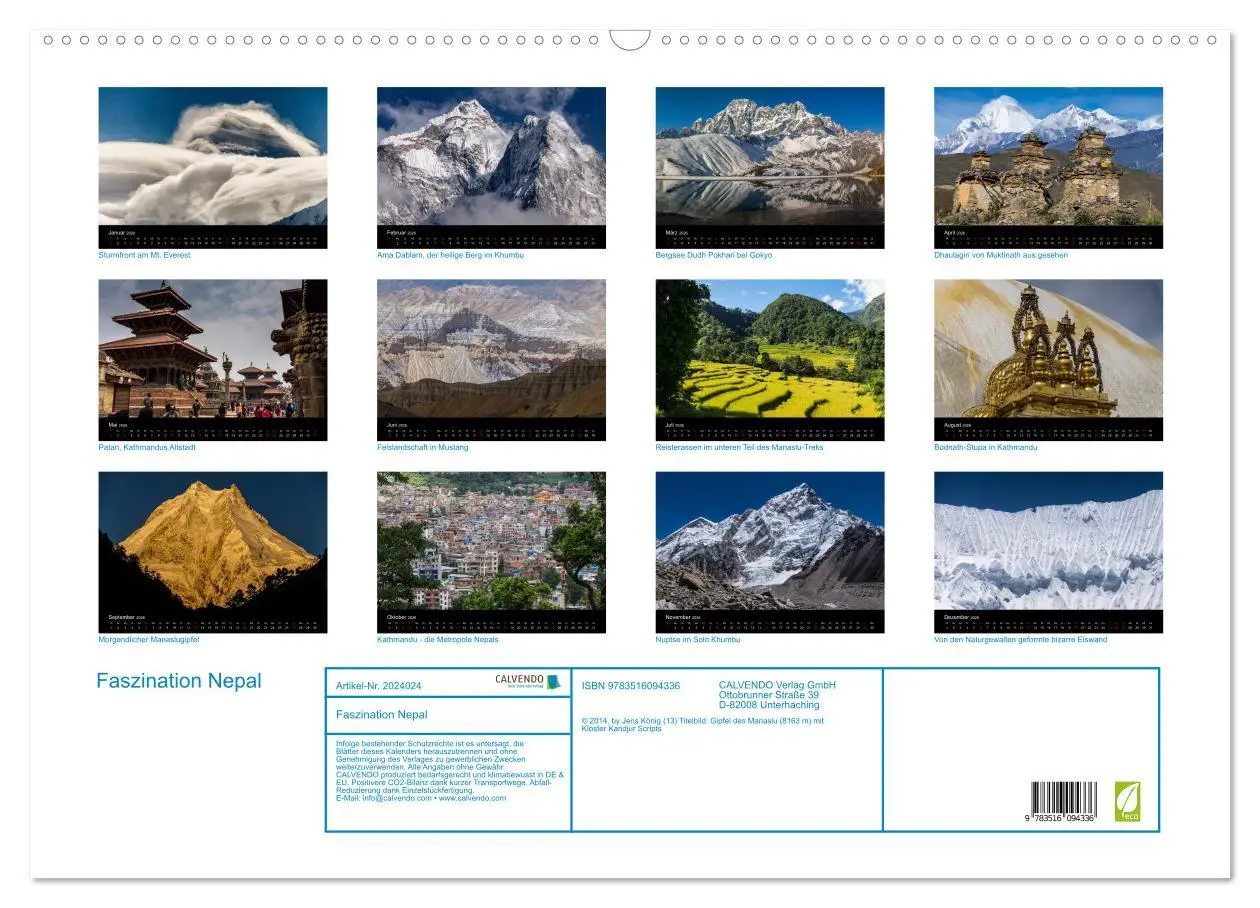 Bild: 9783516094336 | Faszination Nepal (Wandkalender 2026 DIN A2 quer), CALVENDO...