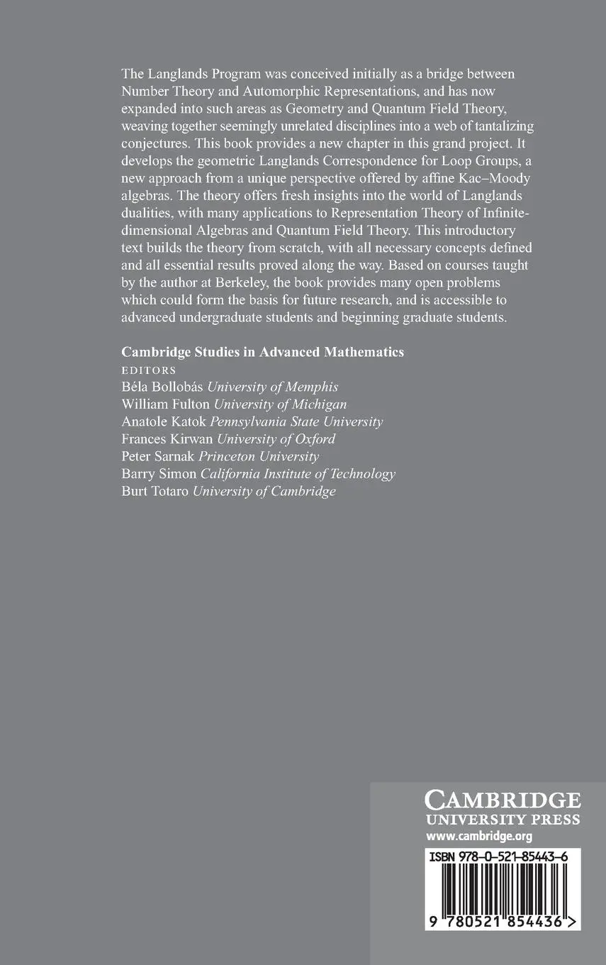 Rückseite: 9780521854436 | Langlands Correspondence for Loop Groups | Edward Frenkel | Buch