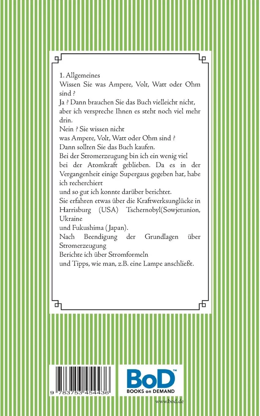 Rückseite: 9783753454436 | Strom Grundlagen | Erzeugung,Verteilung,Anschlüsse | Weißbrich | Buch