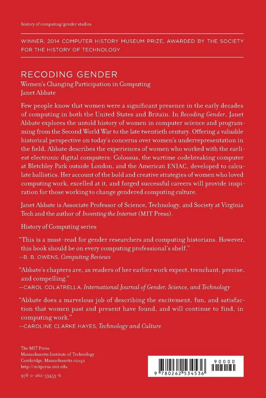 Rückseite: 9780262534536 | Recoding Gender | Women's Changing Participation in Computing | Abbate