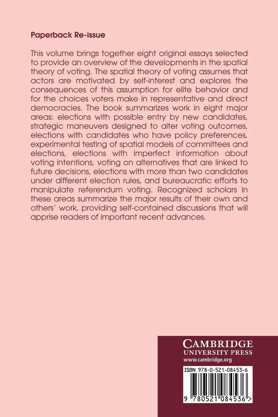 Rückseite: 9780521084536 | Advances in the Spatial Theory of Voting | James M. Enelow (u. a.)