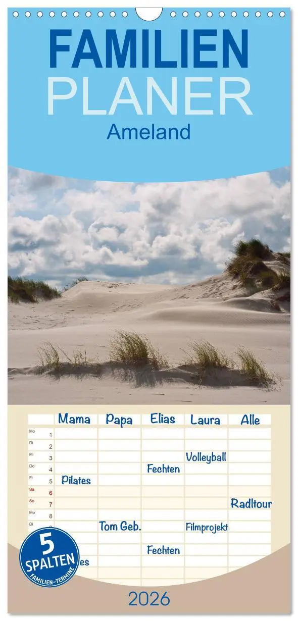Cover: 9783516514636 | Familienplaner 2026 - Ameland mit 5 Spalten (Wandkalender, 21 x 45...