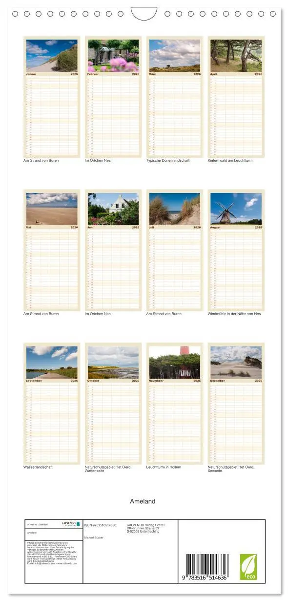 Bild: 9783516514636 | Familienplaner 2026 - Ameland mit 5 Spalten (Wandkalender, 21 x 45...