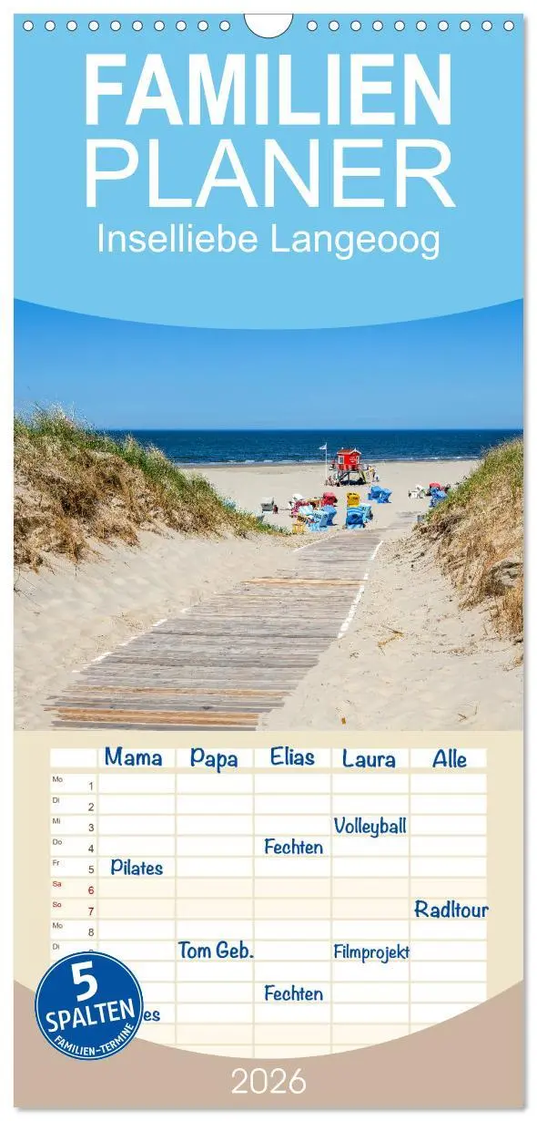Cover: 9783516504736 | Familienplaner 2026 - Inselliebe Langeoog mit 5 Spalten...