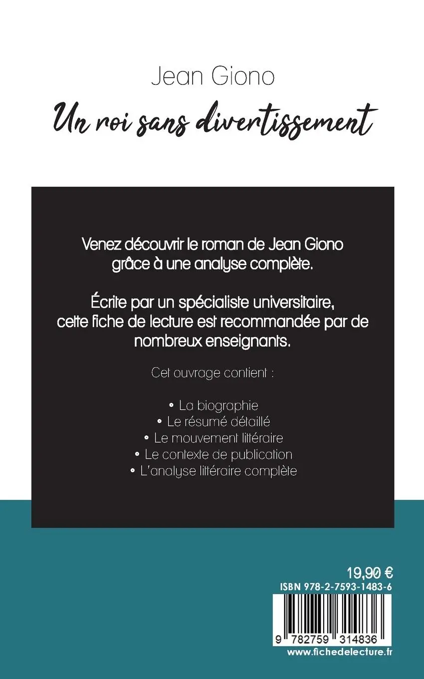 Rückseite: 9782759314836 | Un roi sans divertissement de Jean Giono (fiche de lecture et...