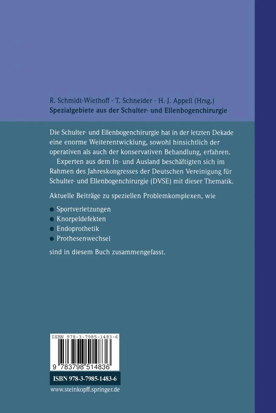 Rückseite: 9783798514836 | Spezialgebiete aus der Schulter- und Ellenbogenchirurgie | Taschenbuch