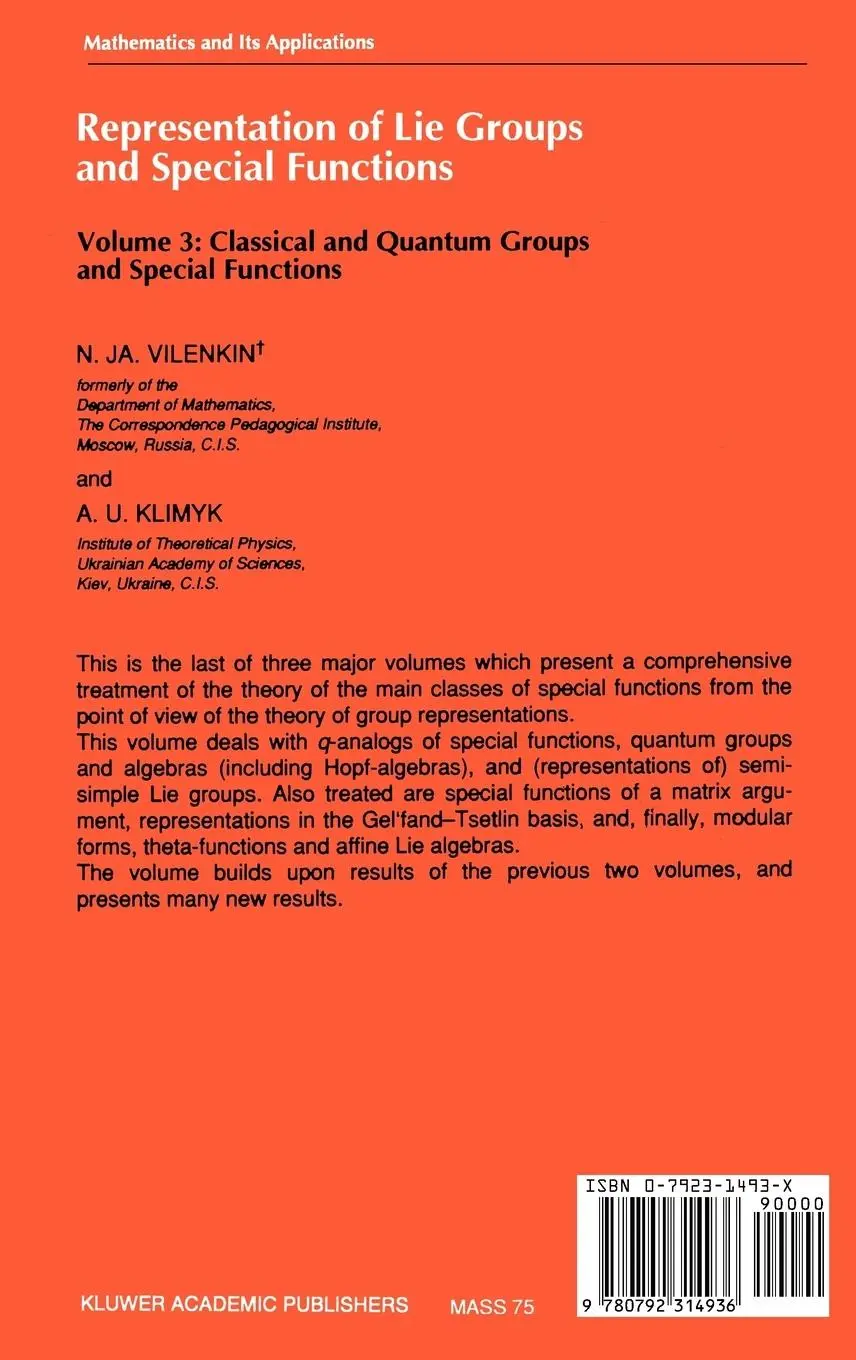 Rückseite: 9780792314936 | Representation of Lie Groups and Special Functions | Klimyk (u. a.)