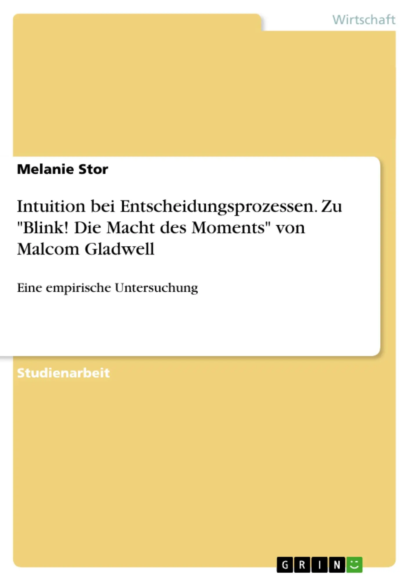 Cover: 9783640505036 | Intuition bei Entscheidungsprozessen. Zu "Blink! Die Macht des...