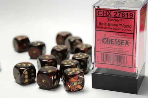 Cover: 601982025236 | Scarab® 16mm d6 Blue Blood™/gold Dice Block™ (12 dice) | deutsch