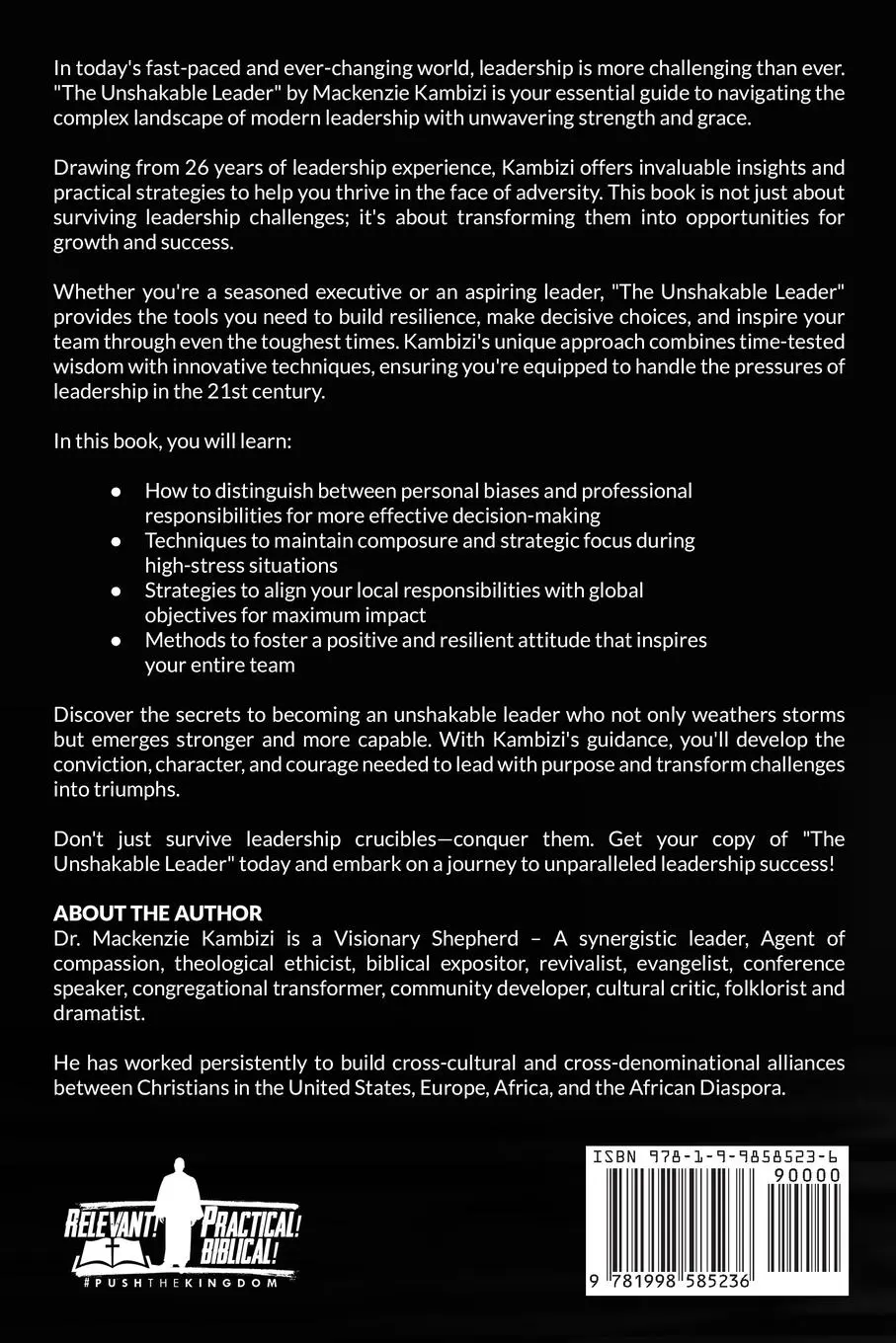 Rückseite: 9781998585236 | The Unshakable Leader | Thriving in Leadership Crucibles! | Kambizi