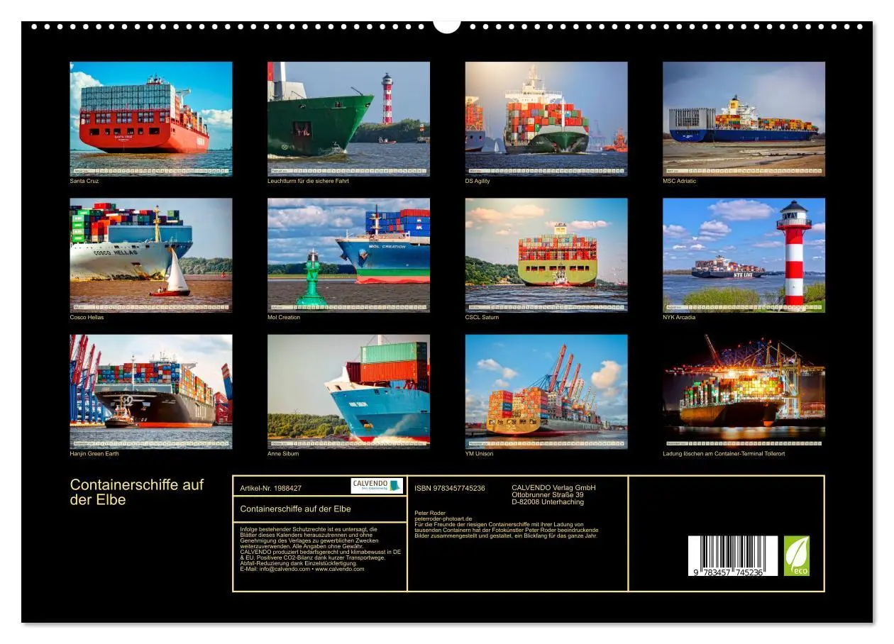 Bild: 9783457745236 | Containerschiffe auf der Elbe (hochwertiger Premium Wandkalender...