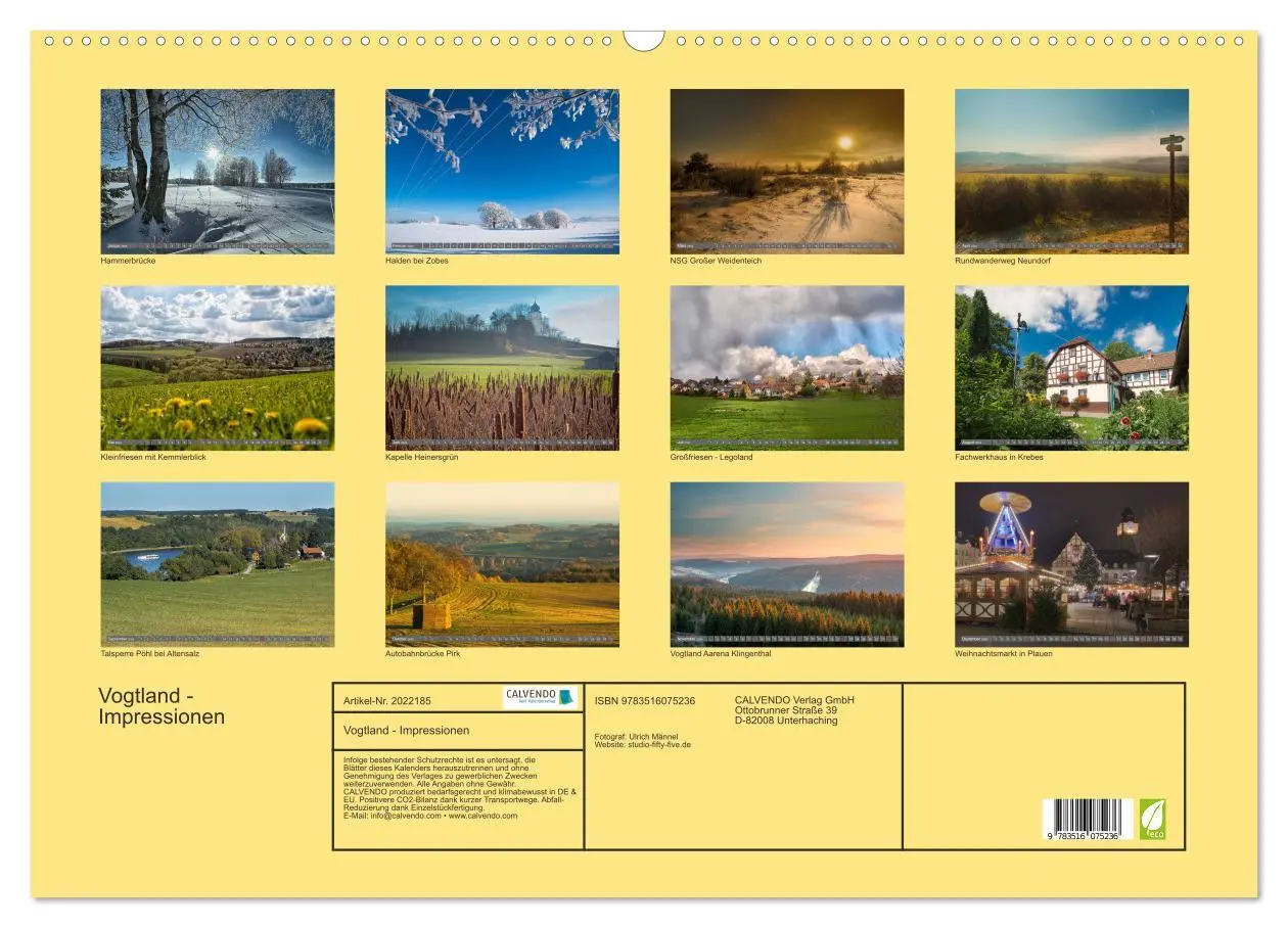 Bild: 9783516075236 | Vogtland - Impressionen (Wandkalender 2026 DIN A2 quer), CALVENDO...