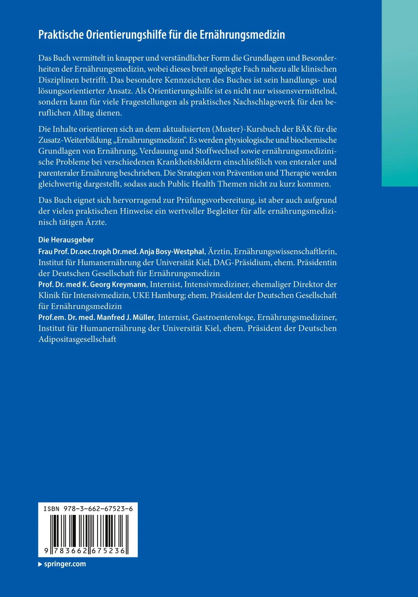 Rückseite: 9783662675236 | Repetitorium Ernährungsmedizin | Anja Bosy-Westphal (u. a.) | Buch