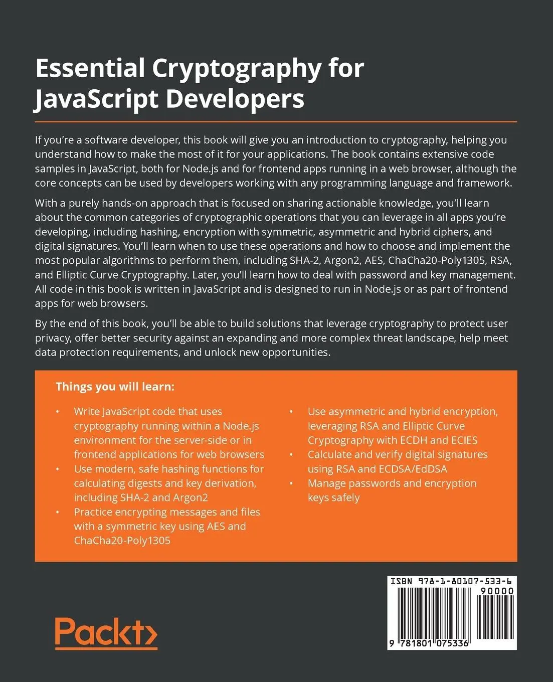 Rückseite: 9781801075336 | Essential Cryptography for JavaScript Developers | Alessandro Segala