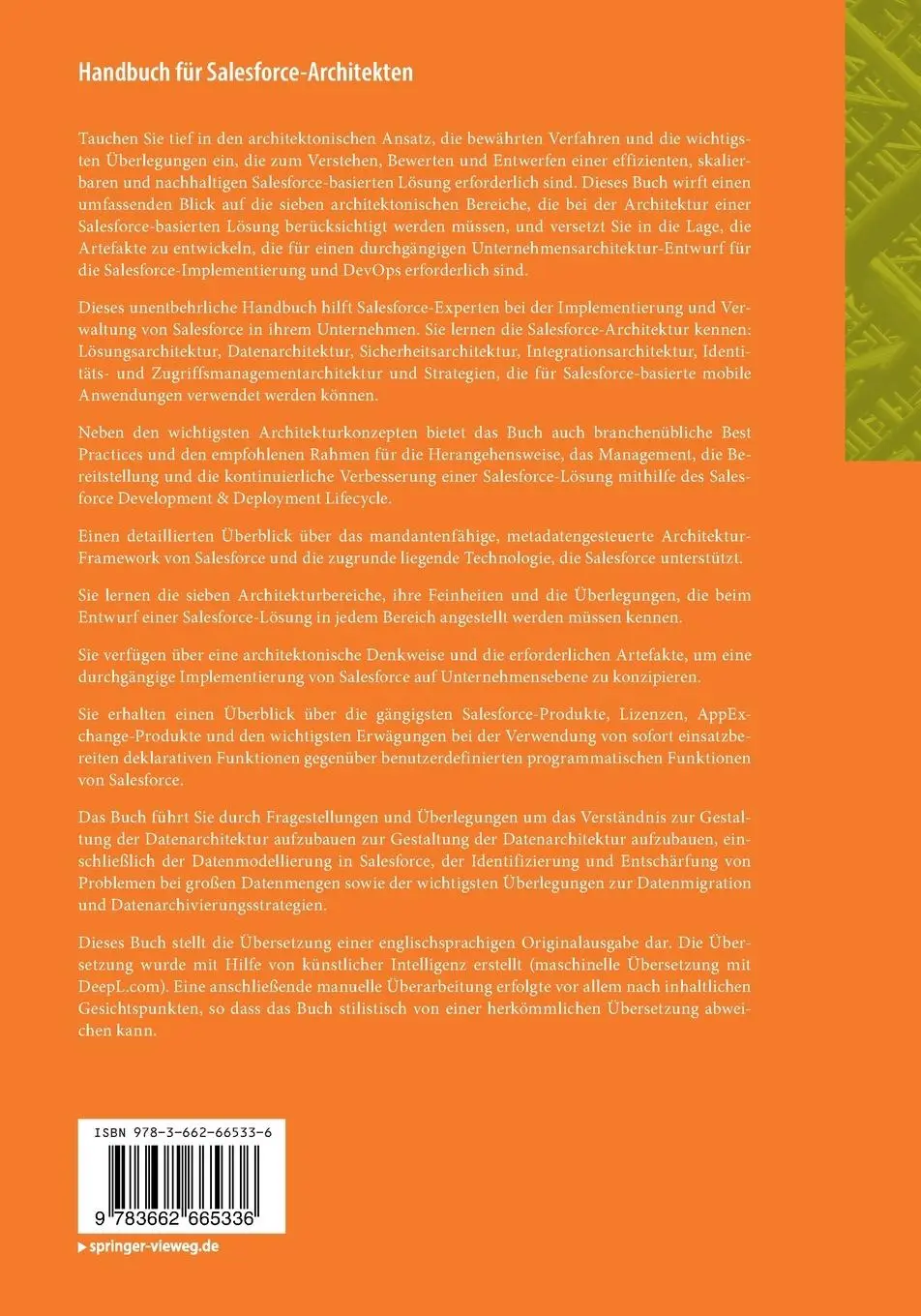Rückseite: 9783662665336 | Handbuch für Salesforce-Architekten | James A. Hutcherson (u. a.)