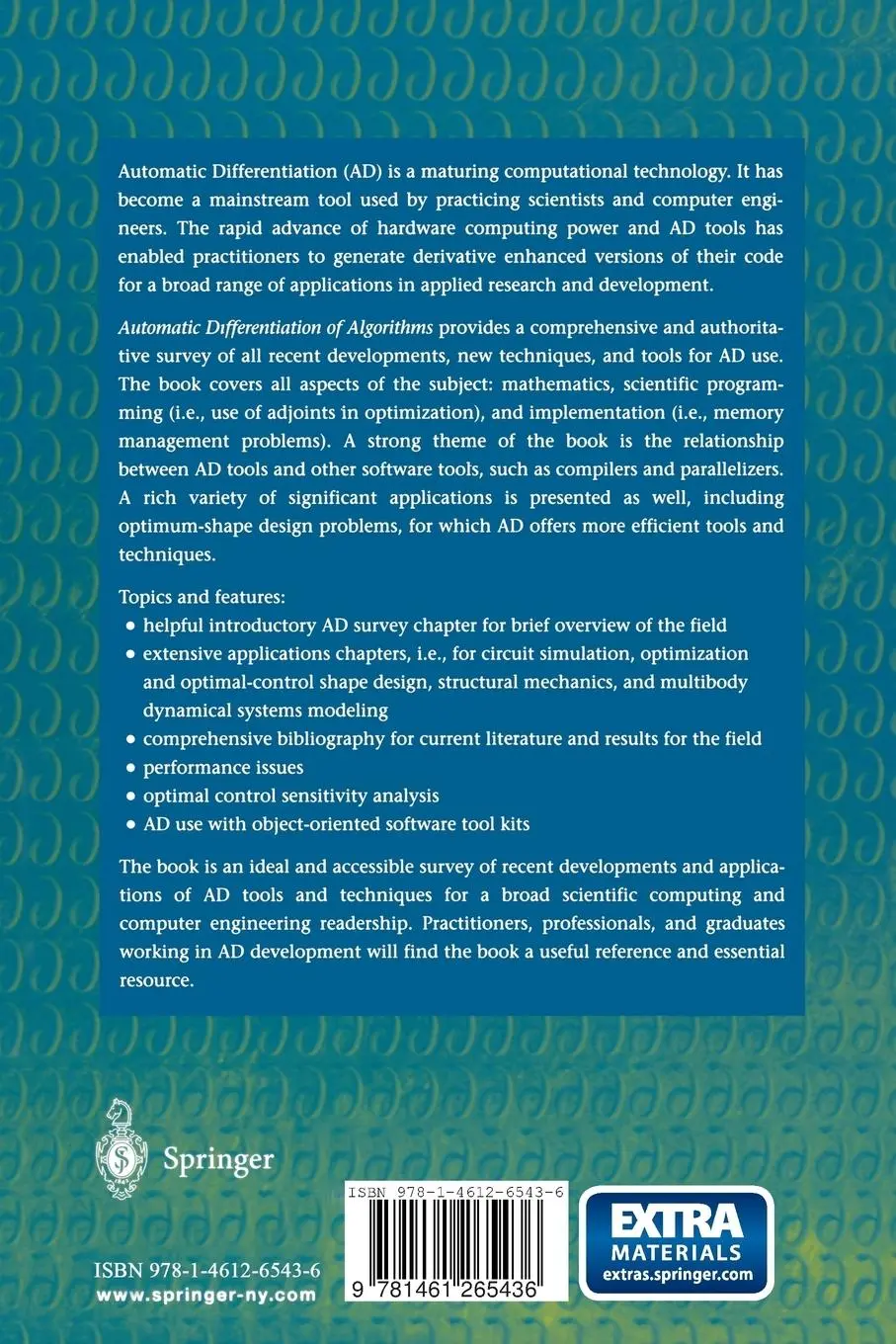 Rückseite: 9781461265436 | Automatic Differentiation of Algorithms | George Corliss (u. a.)