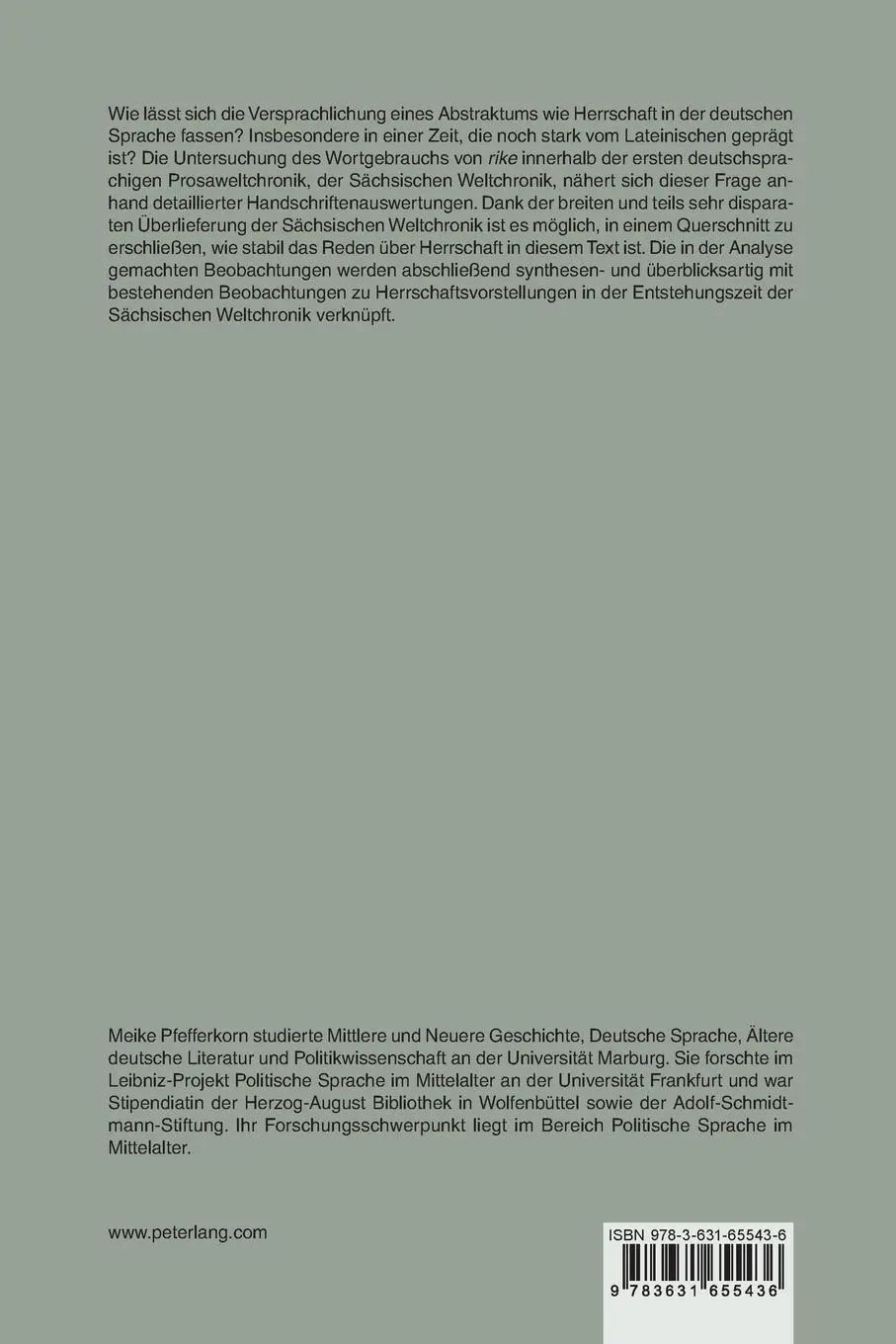Rückseite: 9783631655436 | Zur Semantik von 'rike' in der Sächsischen Weltchronik | Pfefferkorn