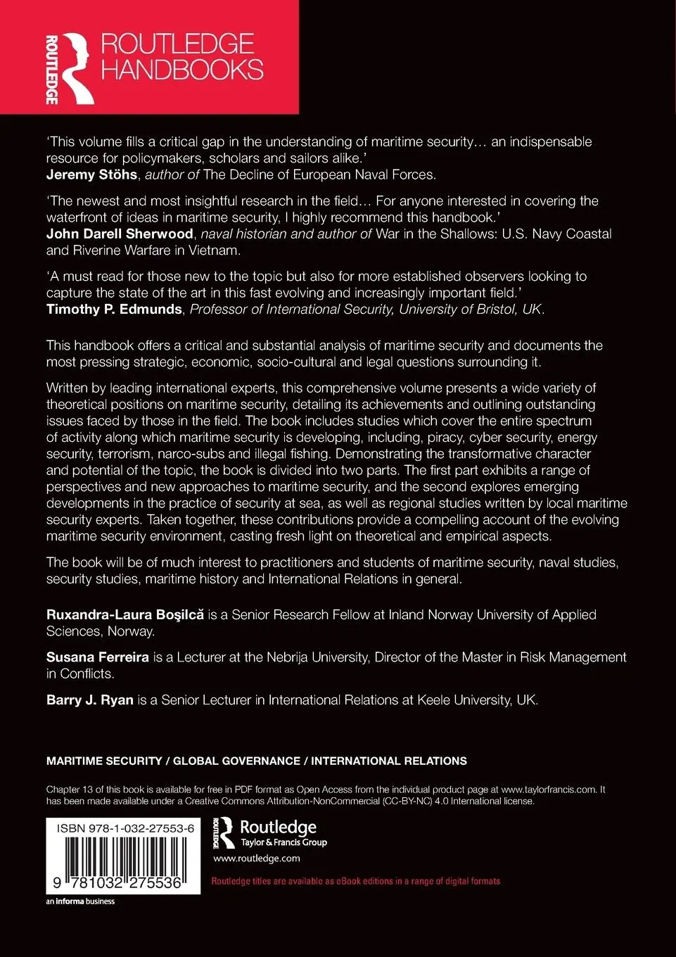 Rückseite: 9781032275536 | Routledge Handbook of Maritime Security | Bo¿ilc¿ (u. a.) | Buch