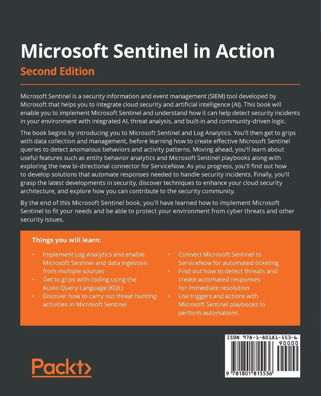 Rückseite: 9781801815536 | Microsoft Sentinel in Action - Second Edition | Richard Diver (u. a.)