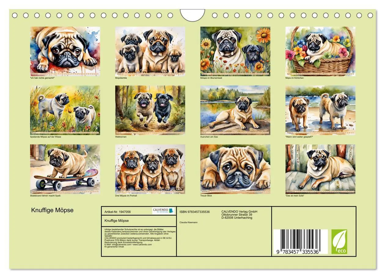 Bild: 9783457335536 | Knuffige Möpse (Wandkalender 2026 DIN A4 quer), CALVENDO...