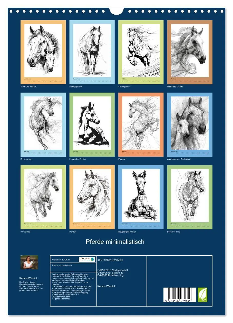 Bild: 9783516275636 | Pferde minimalistisch (Wandkalender 2026 DIN A3 hoch), CALVENDO...