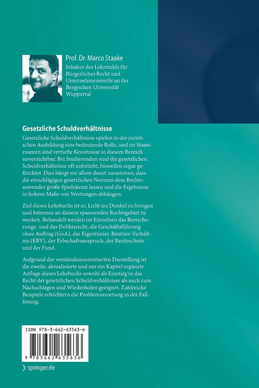 Rückseite: 9783662635636 | Gesetzliche Schuldverhältnisse | Marco Staake | Taschenbuch | XXII