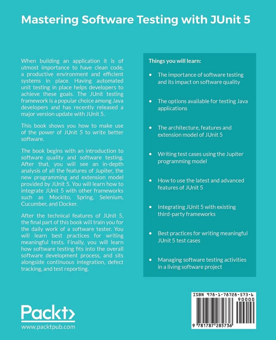 Rückseite: 9781787285736 | Mastering JUnit 5 | Boni Garcia | Taschenbuch | Englisch | 2017