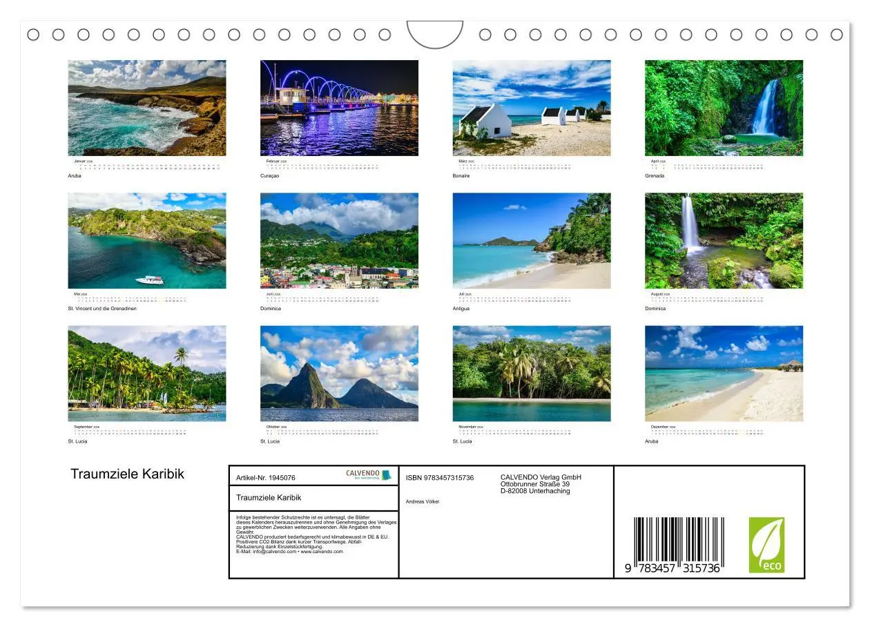 Bild: 9783457315736 | Traumziele Karibik (Wandkalender 2026 DIN A4 quer), CALVENDO...