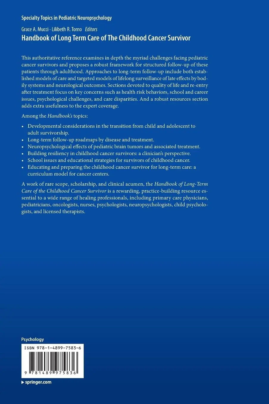 Rückseite: 9781489975836 | Handbook of Long Term Care of The Childhood Cancer Survivor | Buch