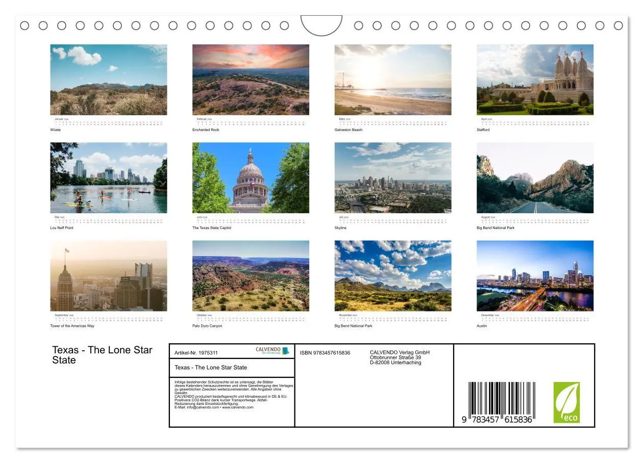 Bild: 9783457615836 | Texas - The Lone Star State (Wandkalender 2026 DIN A4 quer),...