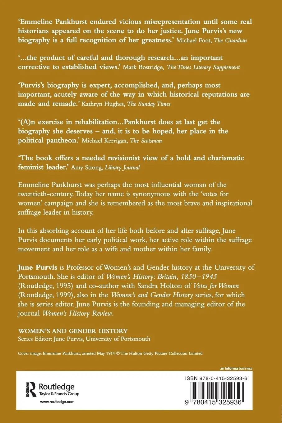 Rückseite: 9780415325936 | Emmeline Pankhurst | A Biography | June Purvis | Taschenbuch | 2003
