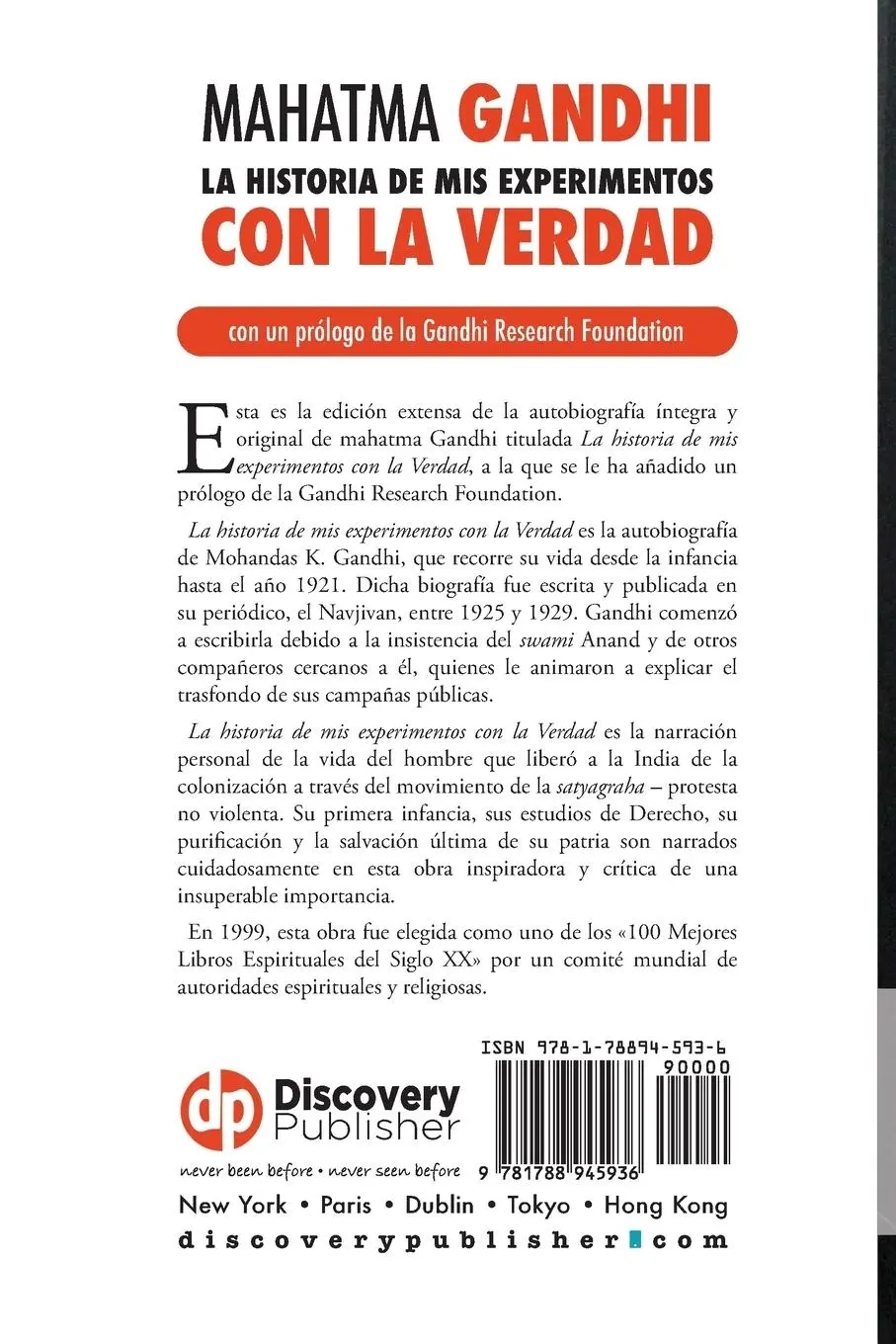 Rückseite: 9781788945936 | Mahatma Gandhi, la historia de mis experimentos con la Verdad | Gandhi