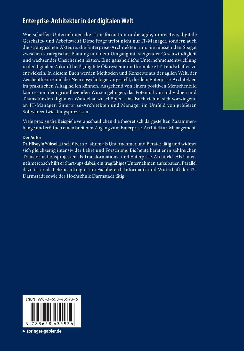 Rückseite: 9783658435936 | Enterprise-Architektur in der digitalen Welt | Hüseyin Yüksel | Buch