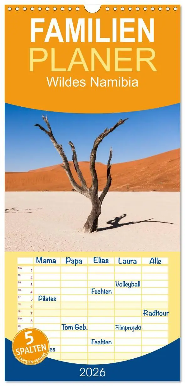 Cover: 9783516516036 | Familienplaner 2026 - Wildes Namibia mit 5 Spalten (Wandkalender,...