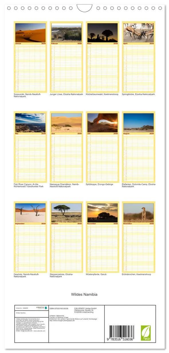 Bild: 9783516516036 | Familienplaner 2026 - Wildes Namibia mit 5 Spalten (Wandkalender,...