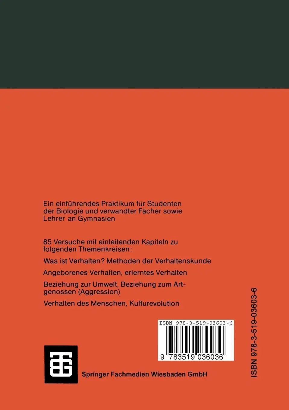 Rückseite: 9783519036036 | Praktikum der Verhaltenskunde | Karl-Heinz Skrzipek | Taschenbuch