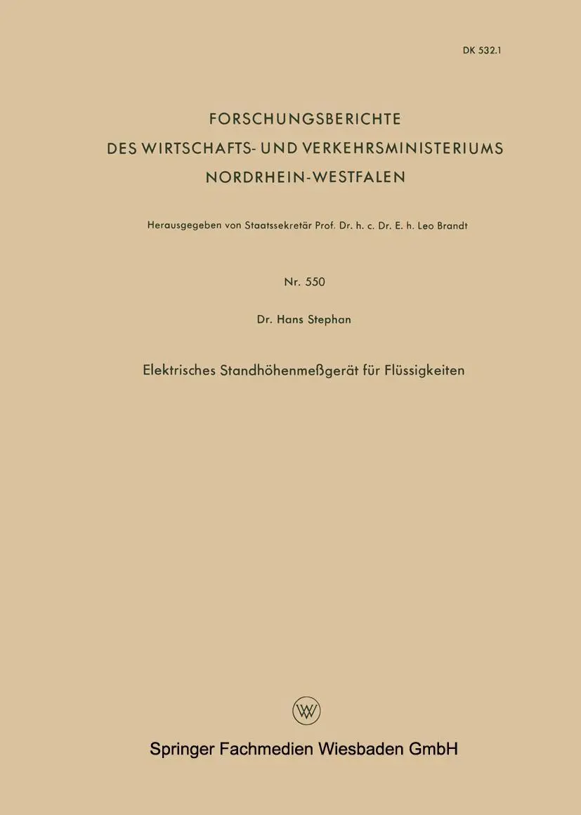Cover: 9783663036036 | Elektrisches Standhöhenmeßgerät für Flüssigkeiten | Hans Stephan