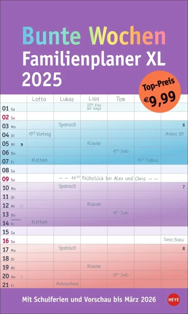 Cover: 9783756406036 | Bunte Wochen Familienplaner XL 2025 | Kalender | Spiralbindung | 2025