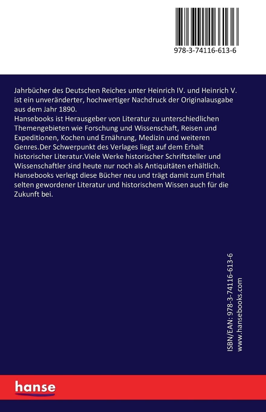 Rückseite: 9783741166136 | Jahrbücher des Deutschen Reiches unter Heinrich IV. und Heinrich V.