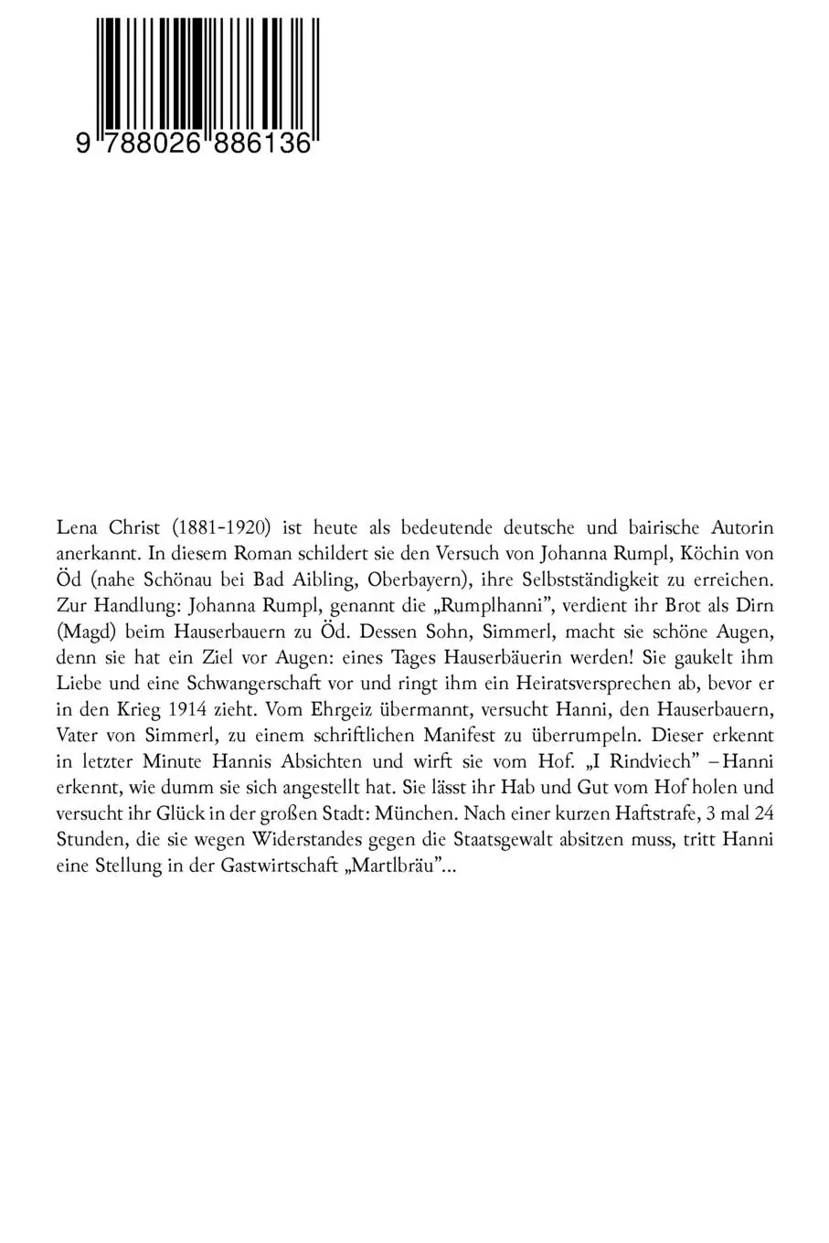 Rückseite: 9788026886136 | Die Rumplhanni | Lena Christ | Taschenbuch | 88 S. | Englisch | 2018