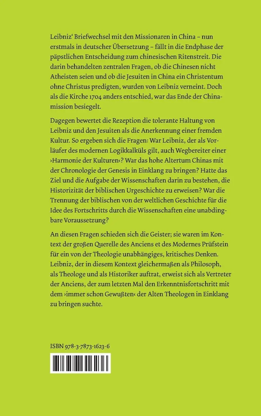 Rückseite: 9783787316236 | Der Briefwechsel mit den Jesuiten in China (1689-1714) | Leibniz