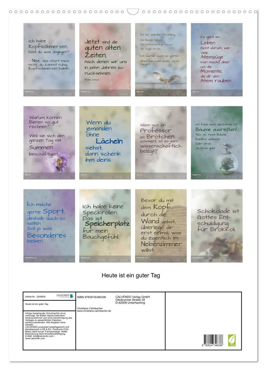 Bild: 9783516346336 | Heute ist ein guter Tag (Wandkalender 2026 DIN A2 hoch), CALVENDO...
