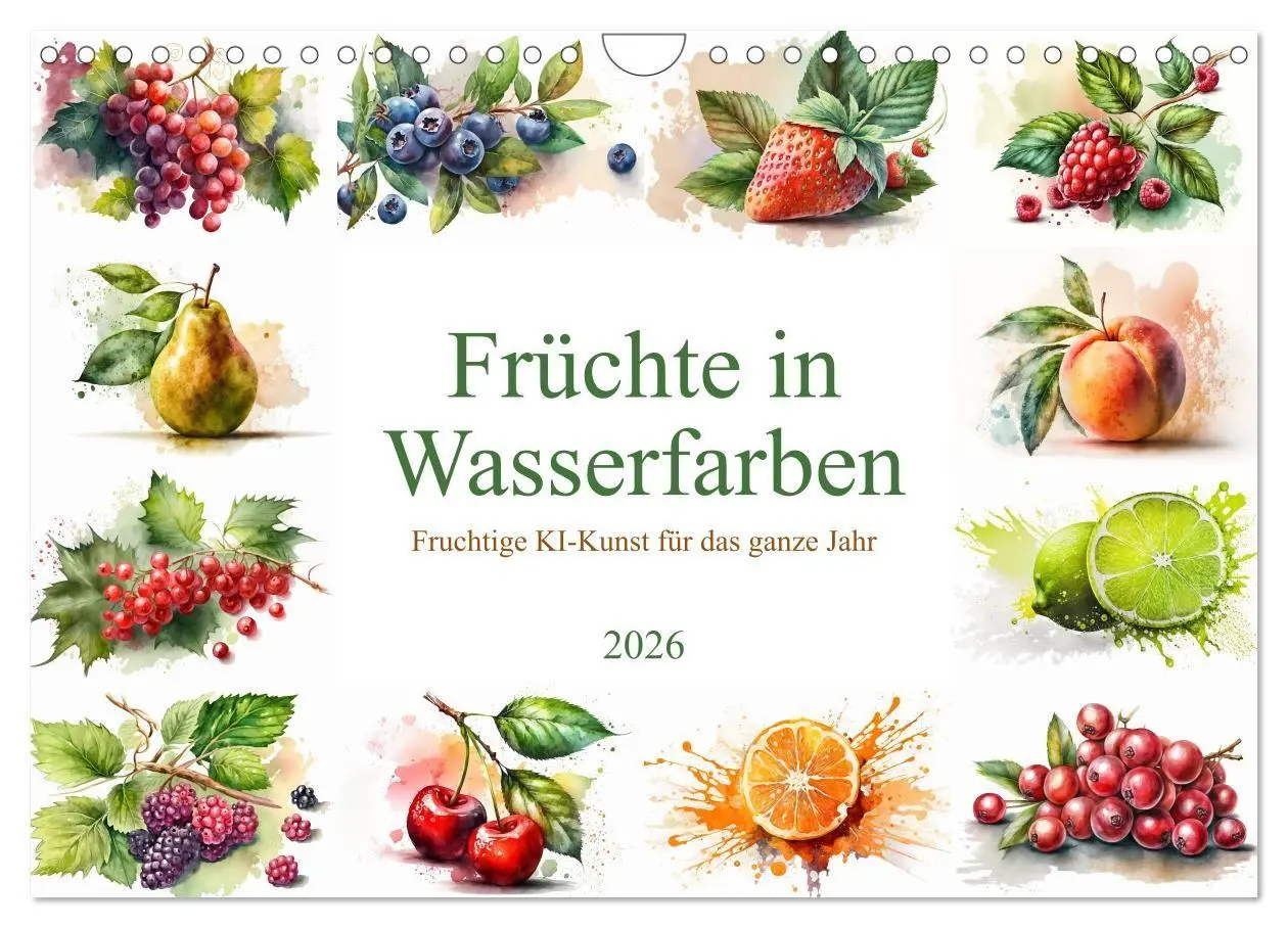 Cover: 9783516726336 | Früchte in Wasserfarben - Fruchtige KI-Kunst für das ganze Jahr...