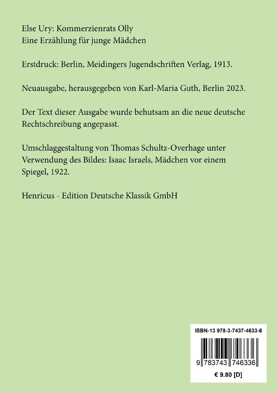 Rückseite: 9783743746336 | Kommerzienrats Olly | Eine Erzählung für junge Mädchen | Else Ury