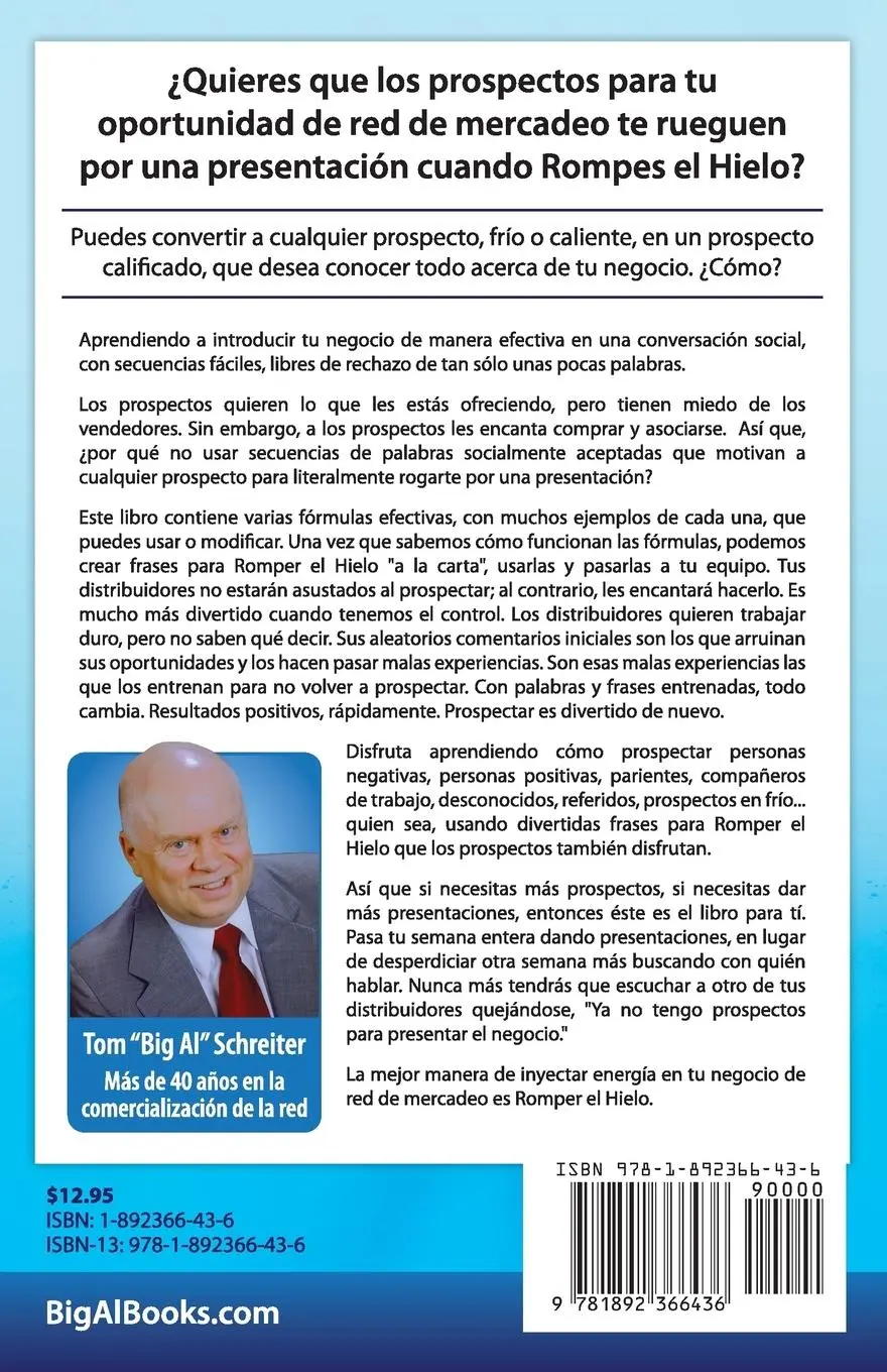 Rückseite: 9781892366436 | Rompe El Hielo | Tom "Big Al" Schreiter | Taschenbuch | Spanisch